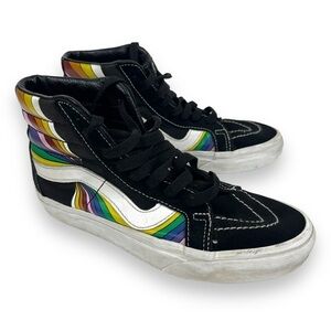 Vans Shoes Mens 4 Womens 5.5 Black Rainbow Stripe High Top Sk8 Reissue Sneakers